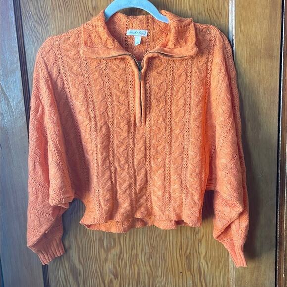 Derek Heart Orange Cable Knit Half-Zip Sweater - Picture 1 of 4